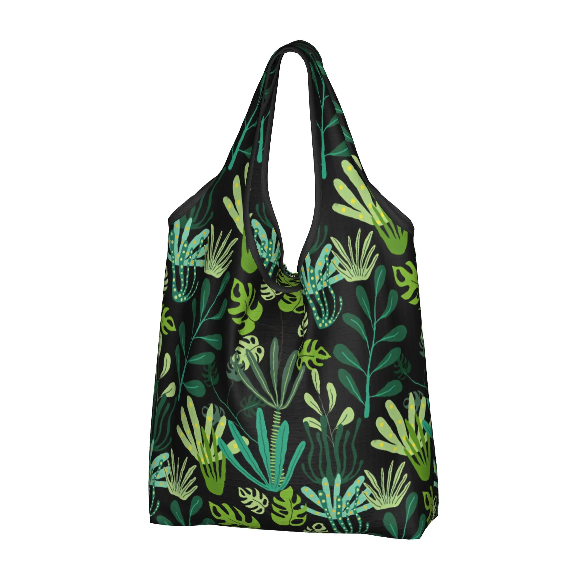 Kawaii Printed Hawaiian Style Tropical Plant Shopping Tote Bags Portable Shoulder Shopper Monstera Leaves Palm Leaves Handbag