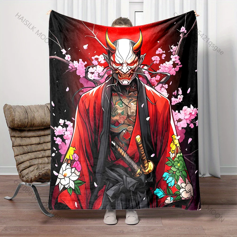 

Японское самурайское одеяло с призрачным лицом, теплое, мягкое, пушистое, роскошное, для детей и взрослых, подарки для дивана-кровати, дома, для путешествий, кемпинга, одеяло