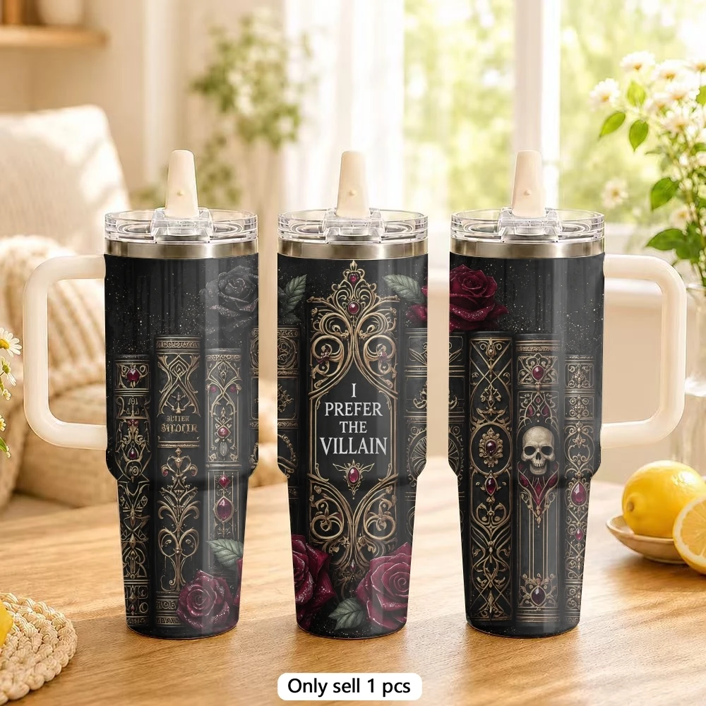 Book of Magic Design Vacuum Flasks 40oz Stainless Steel Tumbler with Handle Straw Lid Vacuum Insulated Double Wall Leak Proof
