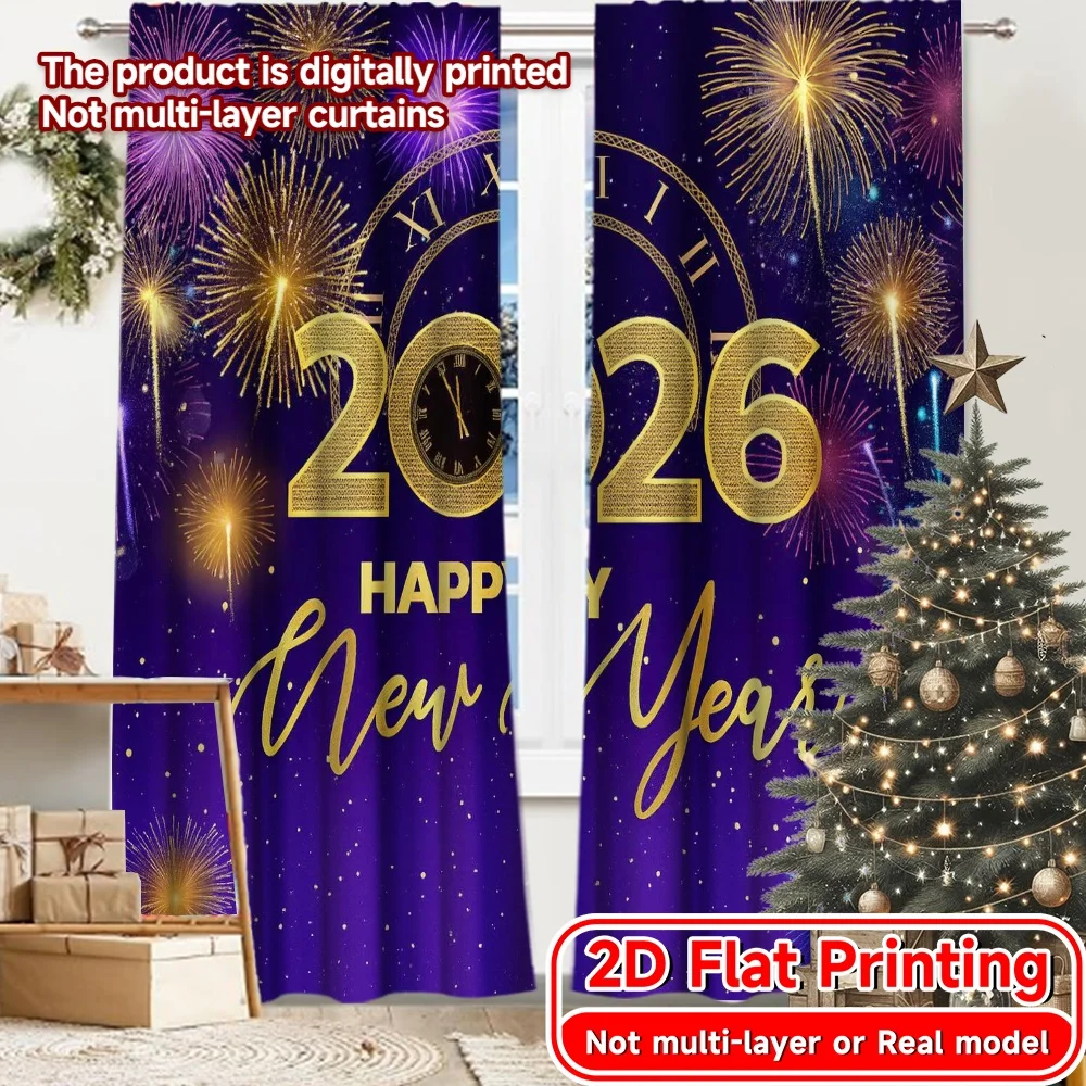 2D Flat Printing,2pcs 2026 Celebration(1) Creative Popular Curtains Polyester Curtains All Seasons Ldeal for Bedroom, Living