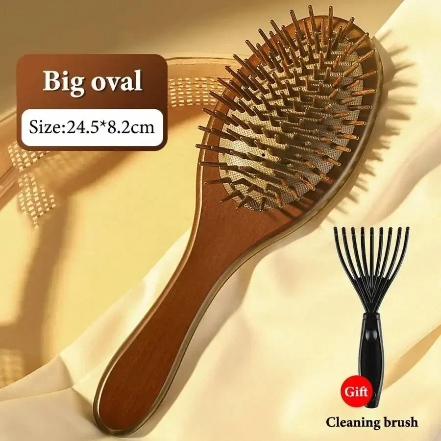 

Big Oval Sandalwood Hair Brush With Wooden Teeth Air Cushion Scalp Massage Comb