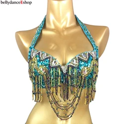 New Sexy Belly Dance Costume For Women Beaded Sequin Bras Belly Dancing Clothes Dance Wear Sexy Night Club Bellydance BRA TOPS