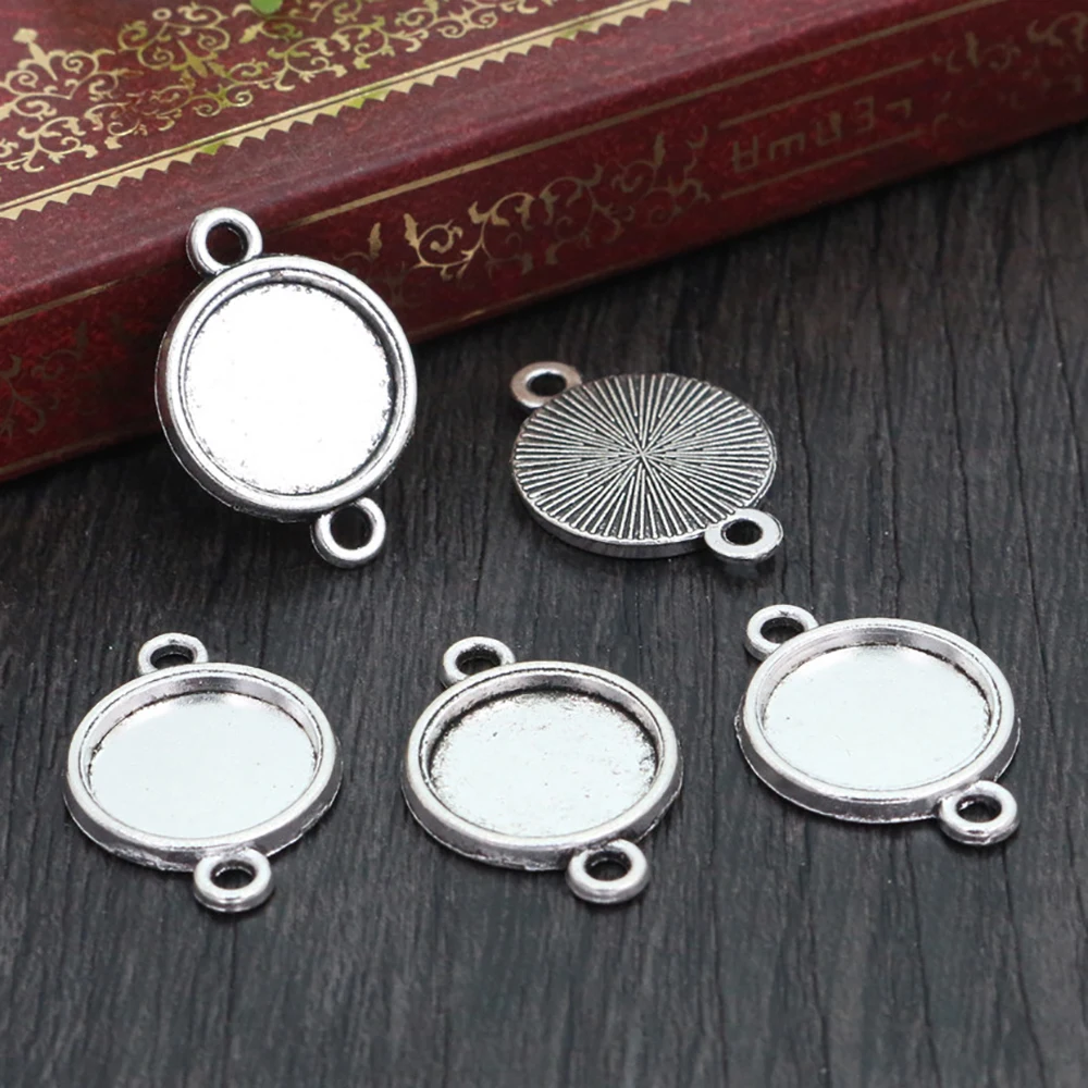 

20pcs 12mm Inner Size Antique Silver Plated Simple Style Cabochon Base Cameo Setting Charms Pendant (A2-03)