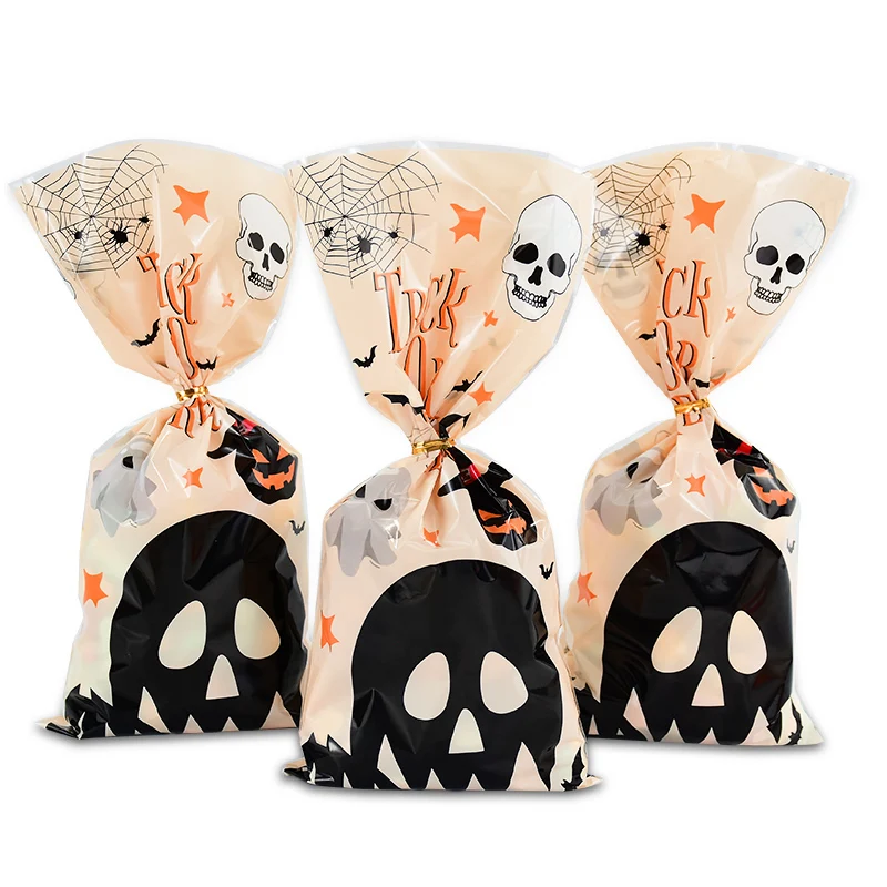 

50pcs Halloween Candy Bag Pumpkin Ghost Design Self Sealing Plastic Snack Trick Or Treat Cookie Gift Bags Halloween Party Decor