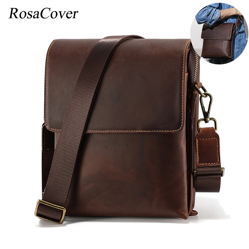 

Luxury Genuine Leather Men's Sling Crossbody Shoulder Bags High Quality Vintage Travel Small Messenger Bag Briefcase For Male