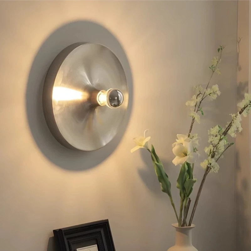 Nordic Rotundity Aluminium LED Wall Lamp Bauhaus Flying Saucer Lights Living Room Aisle Corridor Bedroom Metallic Luster Sconces