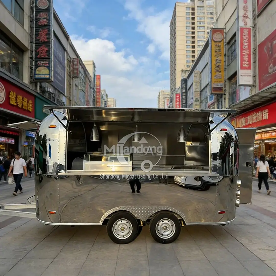 

Customizable Airstream Food Truck Trailer Commercial Mobile Kitchen Sink & Refrigerator Included for Street Catering