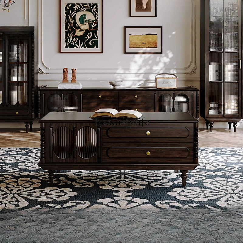 

American Pure Solid Wood Tea Table Simple French Entry Lux Retro Style Small Apartment Living Room Coffee Table