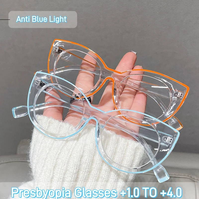 

Fashionable Anti Blue Light Cat Eye Large Frame Reading Glasses Ultra Light High-definition Transparent Frame Presbyopia Glasses