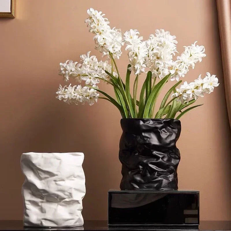 Home Crafts Decor Vase Nordic Wrinkled Paper Bag Vase Flower Pot Vase Flowers Art Decor Insert Desk Ornaments Best Gift