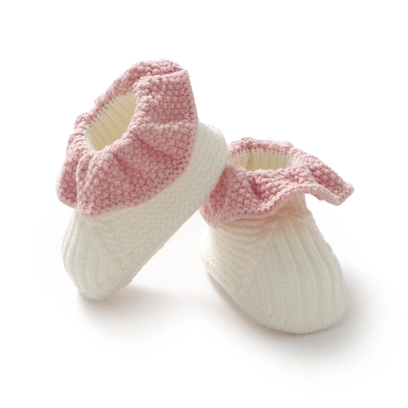 Toddler First Walkers 0-1Y Newborn Baby Girls Pure Color Prewalkers Soft Sole Anti-Slip Handmade Knitted Infant Booties Footwear