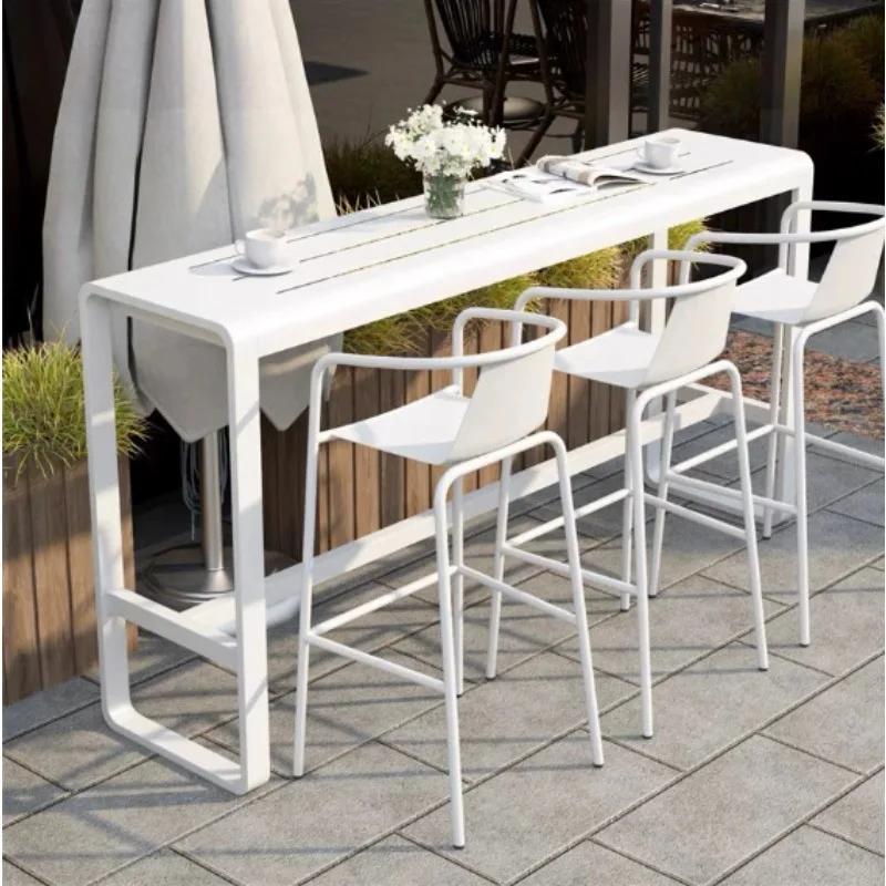 Modern simple dining chair, casual creative coffee backrest stool, long narrow table by the window in the courtyard