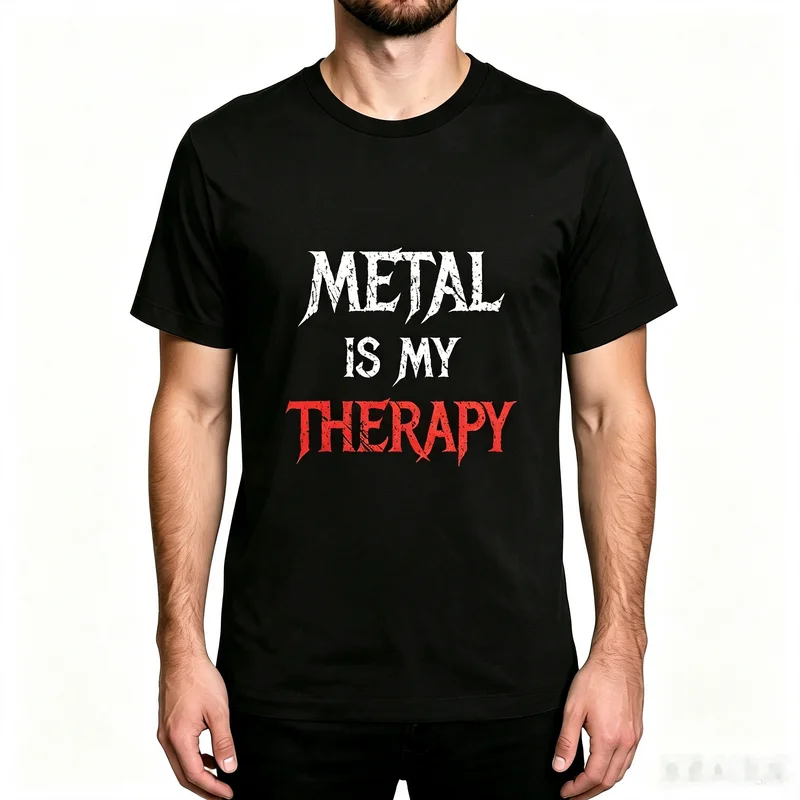 Metal Is My Therapy Vintage Heavy Metal Music Lover Black Graphic Tee Rock Band Fan Cotton Unisex Men Classic Streetwear