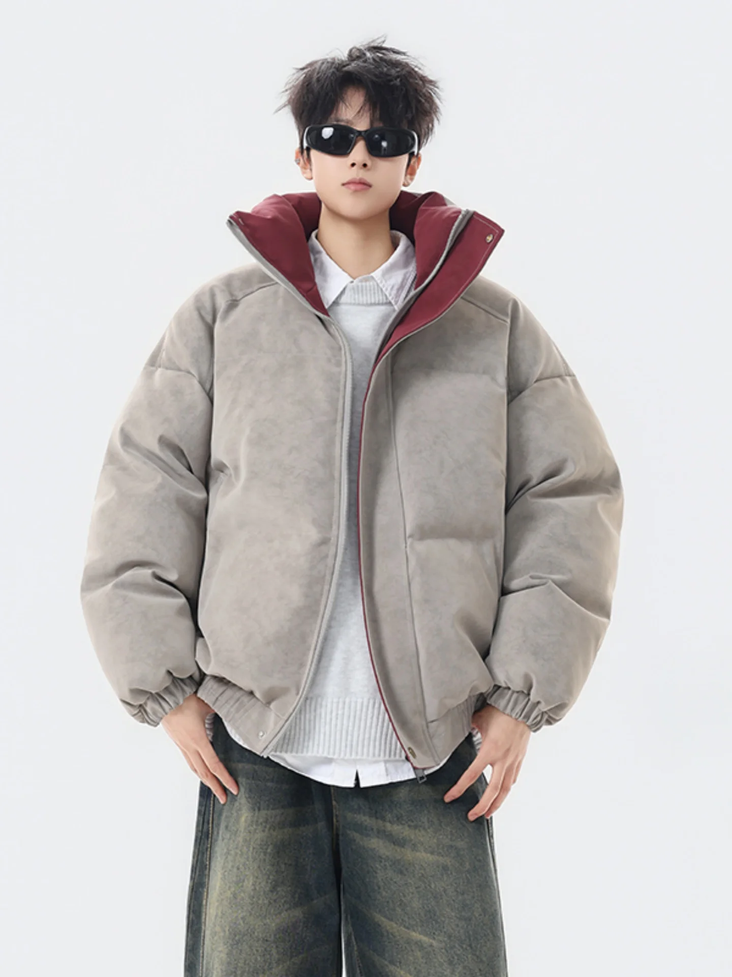 

Американская матовая кожаная куртка-жакет, утепленное зимнее пальто с контрастным воротником, хлопковая одежда для мужчин, стильная одежда для пар.