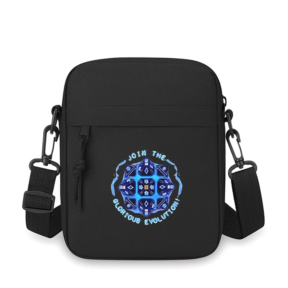 

Glowing cubes with glyphs and swirls. Join us! Men Crossbody Bag Single Shoulder Women Cartoon Anime Film Printing Design Unisex