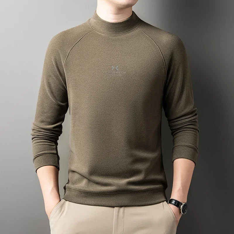 تي شيرت رجالي بأكمام طويلة 025 خريف وشتاء منتج جديد، طية صدر السترة كاجوال وصديق للبشرة