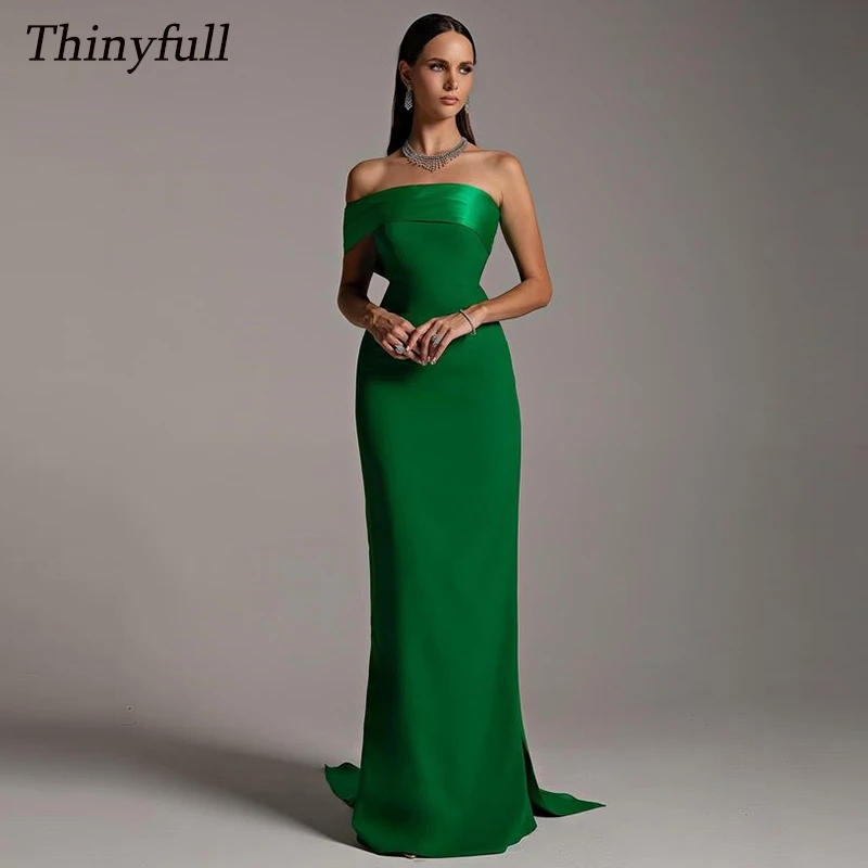 Thinyfull Mermaid Satin Prom Dresses Strapless Sleeveless Evening Gown Dubai Gown Formal Occasion Dress Customized Robe De Soiré