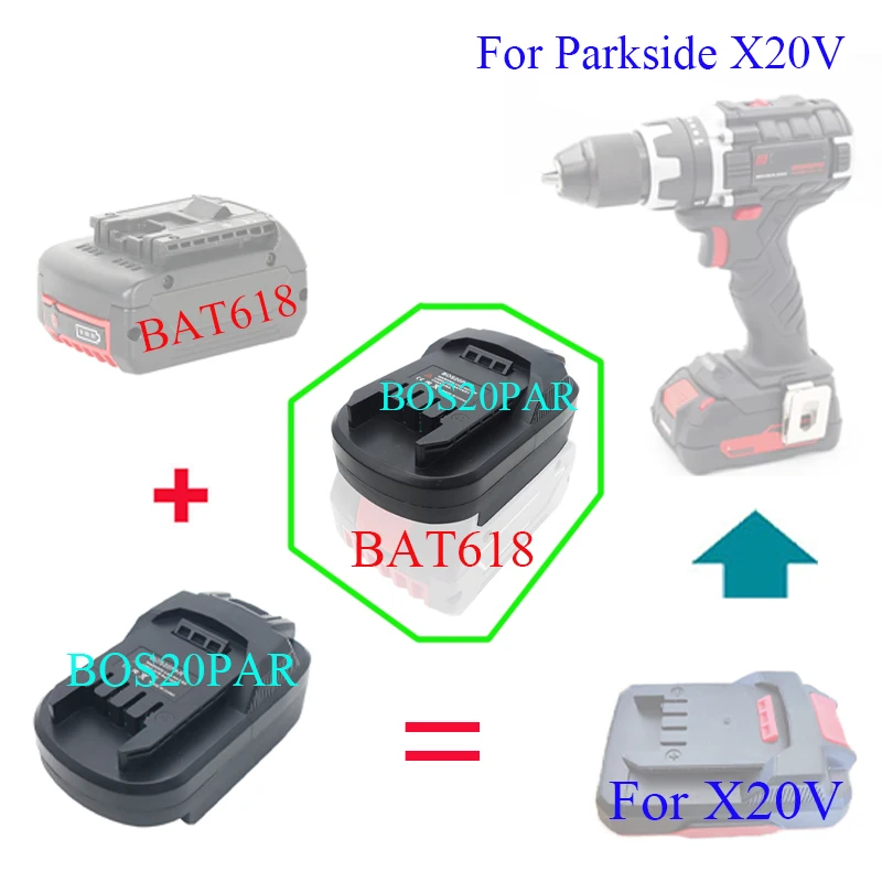 Li-ion Bateria Conversor Adaptador sem Fio Broca Ferramenta Peças Bosch 18v para Lidl Parkside X20v Bos20par
