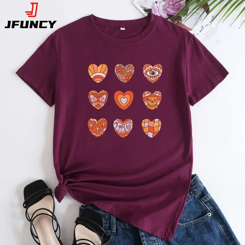 

Футболка JFUNCY женская оверсайз с коротким рукавом, топ с графическим рисунком, хлопковая рубашка, одежда на лето, 2024