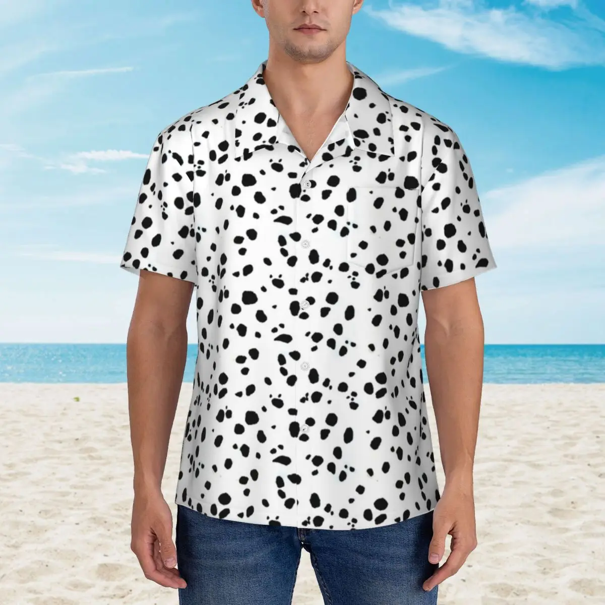 Hawaiian Shirt Beach Dalmatian Dog Print Blouses Cute Spots Dots Trendy Casual Shirts Man Short Sleeve Y2K Funny Clothing