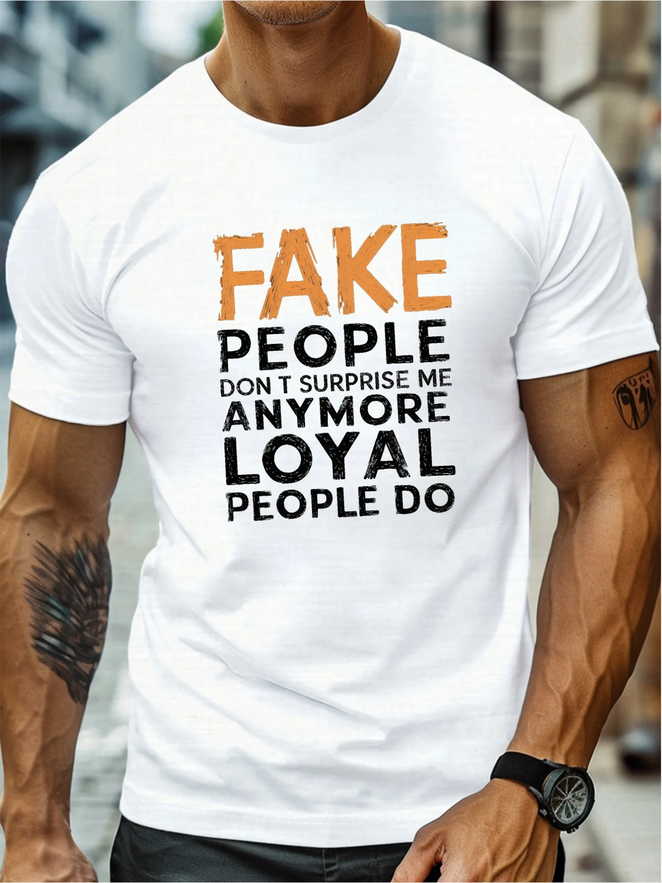 Men's Relaxed Fit Cotton T-Shirt with Bold "Loyal People Surprised Me" Print White Casual Short Sleeve Tee for Summer