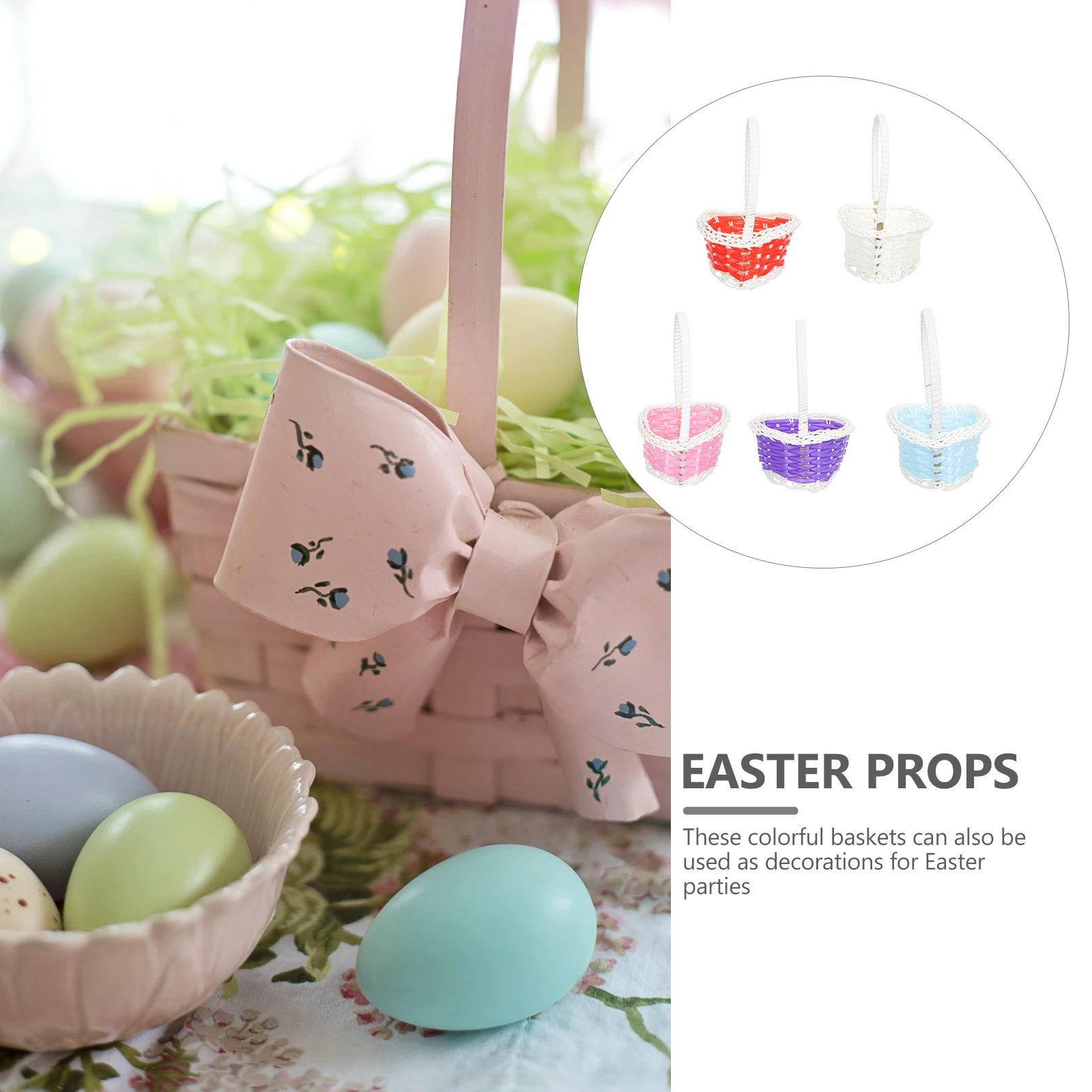 

7PCS Easter Egg Basket Woven Colorful Plastic Rattan Fruits Storage Kitchen Decor Desktop Food Eggs Simple Romantic