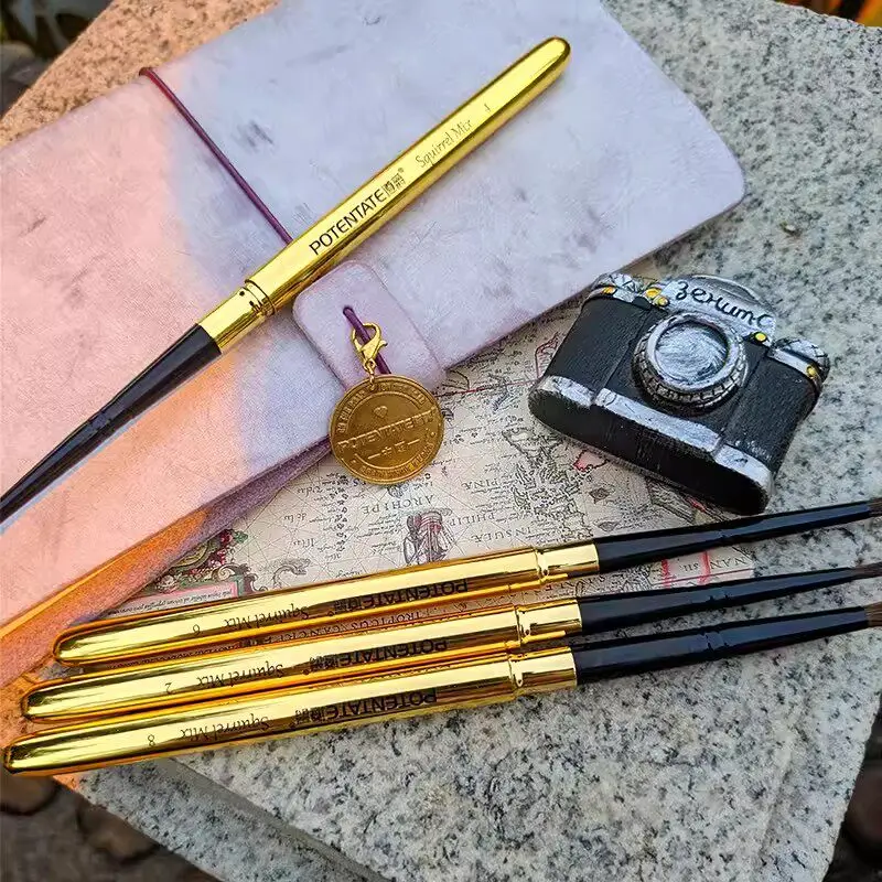Potentate Brass Handle Portable Travel Watercolor Brush Gray Squirrel Mixed Hair Watercolor Brush for Outlining and Sketching