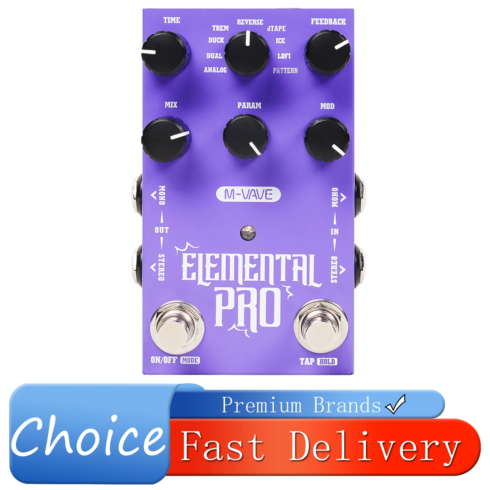 M‑VAVE ELEMENTAL PRO Stereo Digital Delay Guitar Effect Pedal 9 Delay Types Tap Tempo Hold Infinite Sustain Stereo For Guitar Ba