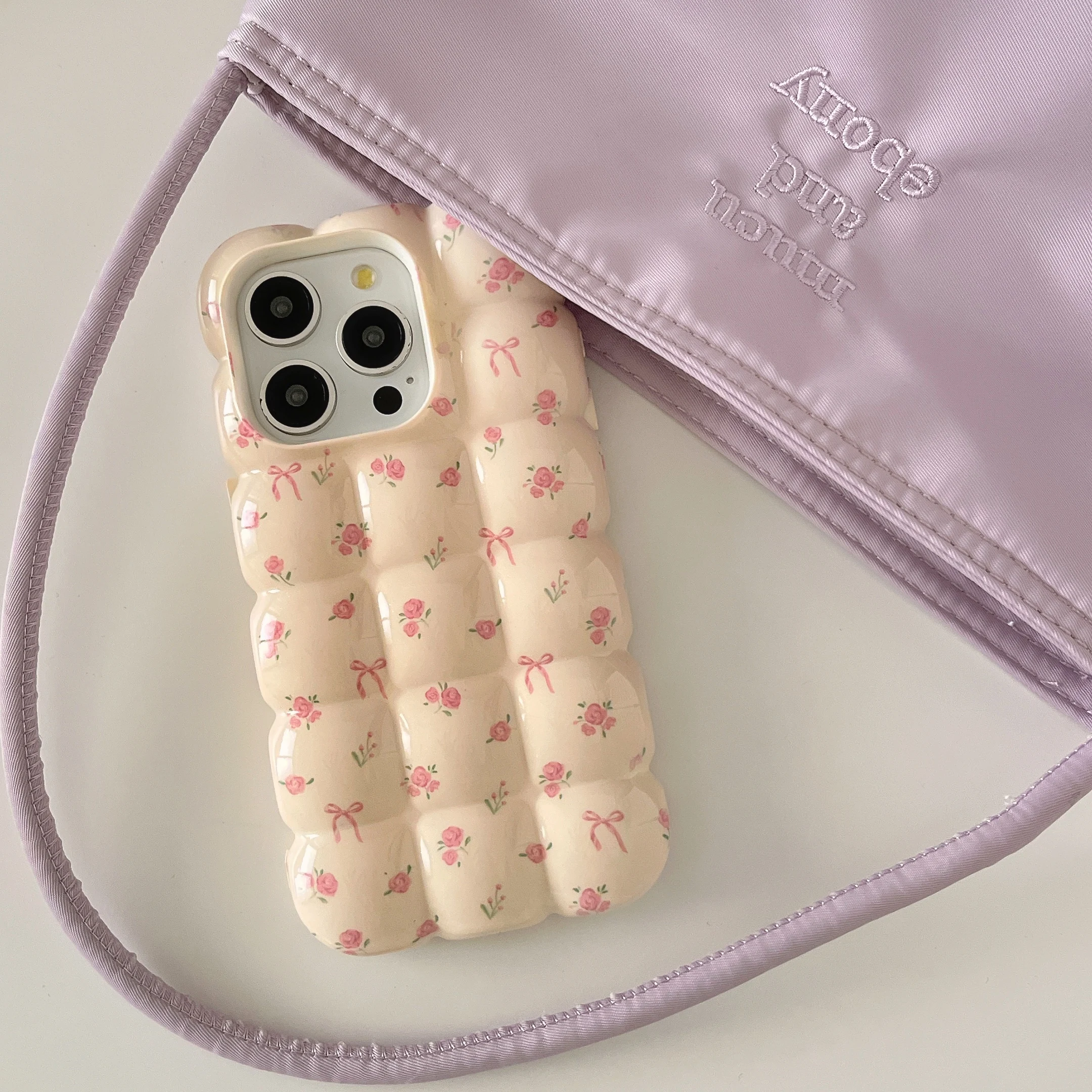 Lovely INS Egg Puffs Shape Vintage Flower Prints Cute Phone Case for iPhone 15 14 13 Pro Max Back Cover for 12 Pro Funda