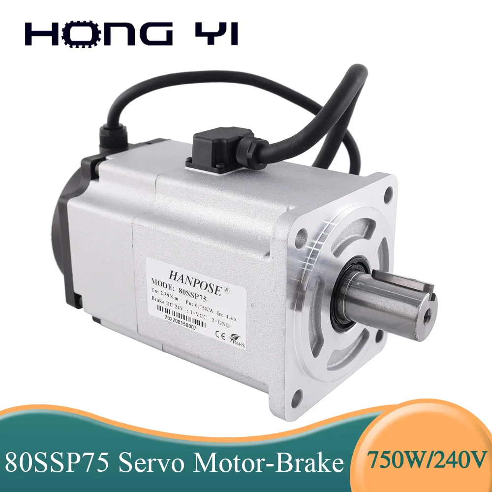 

1 PCS 2.39N.m 0.75kw Servo Motor 3000-6000rpm 80SSP75 Shaft Diameter 19mm Servo Woodworking CNC Router 80 Servo Motor With Brake