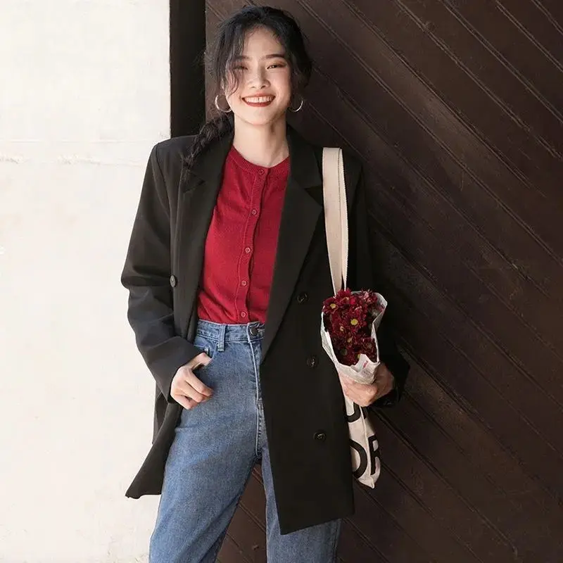 Blazer Women Long Sleeve Suit Korean Chic White Black Blazer Office Ladies Coat Business Casual Suit Solid Loose New