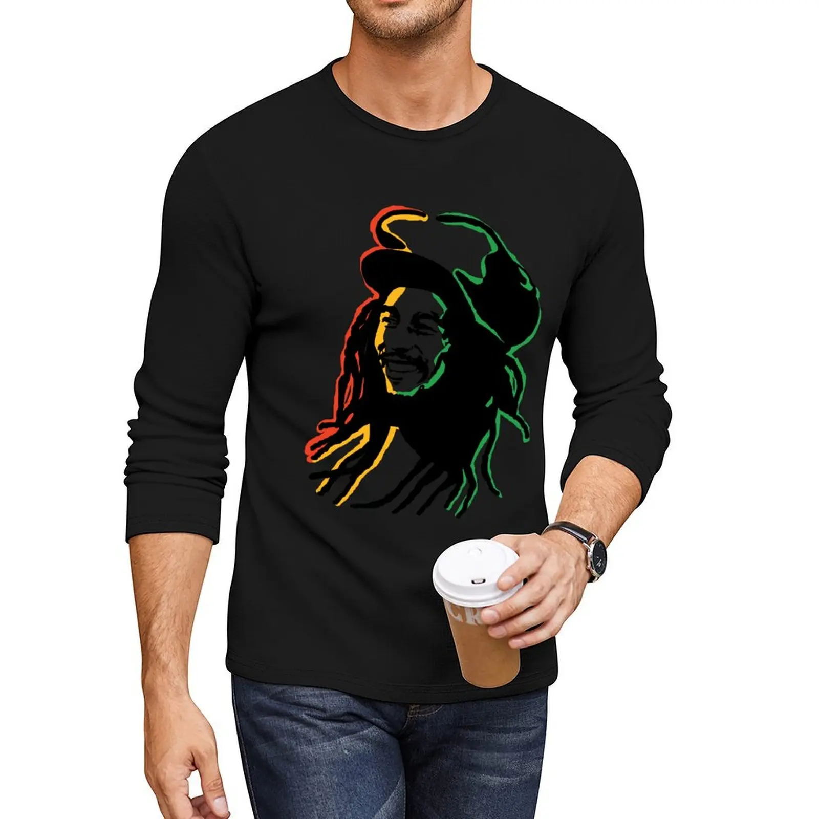 Bob Marley spray paint with masks - stencil Long T-Shirt sweat shirt men workout shirt