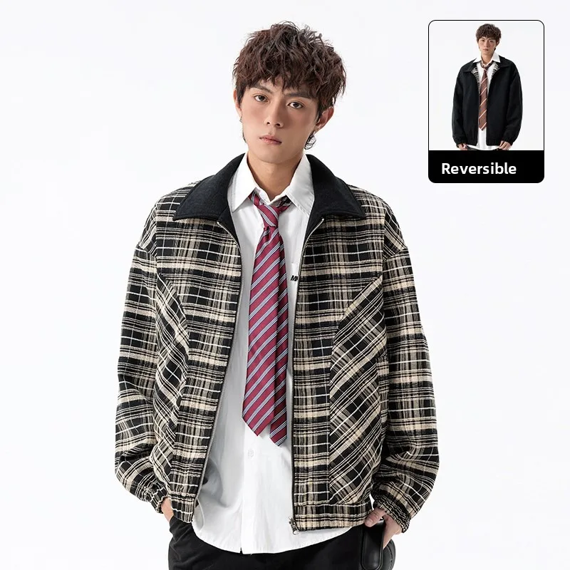 

The Latest Double-sided European Cotton Fleece Trendy Plaid Casual Fashion High-quality Soft and Versatile Jacket Men's Clothing