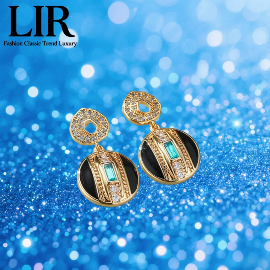 

LIR Geometric Enamel Zircon Earrings for Women S925Silver Needle Black&Blue Artistic Patchwork Retro Luxury GiftBox FreeShipping