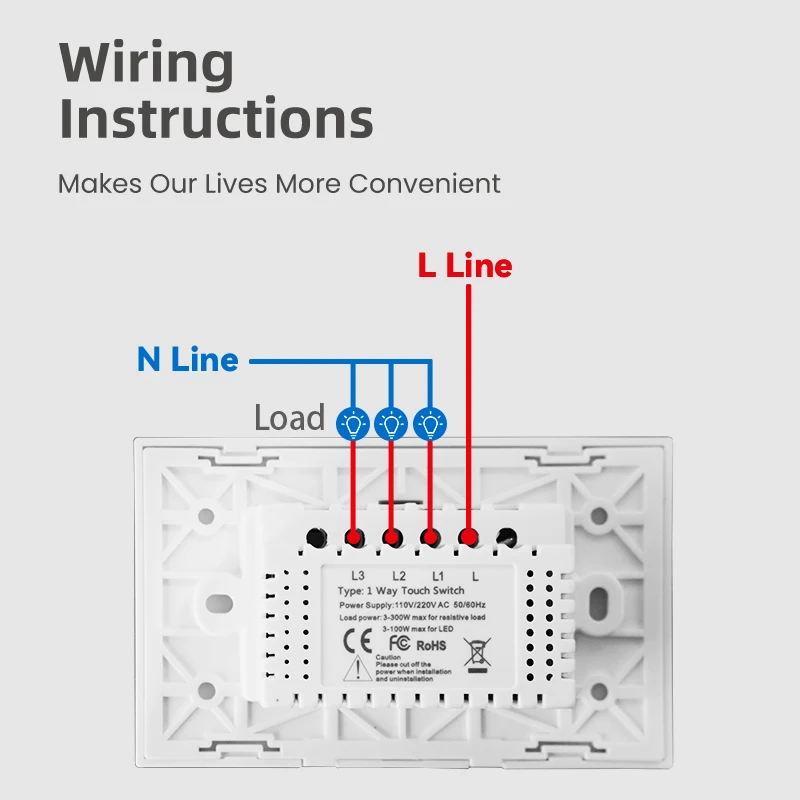 LOGEN Touch Switch Wall Light Switch 1/2/3Gang 1Way US Brazil Sensor Switch Waterproof Crystal Glass Panel No Neutral Wire