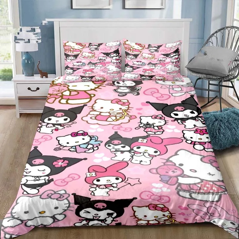 Cartoon My Melody Bedding Set 3D Printing Kuromi Family Decoration, Bedding for Family and Friends Gifts