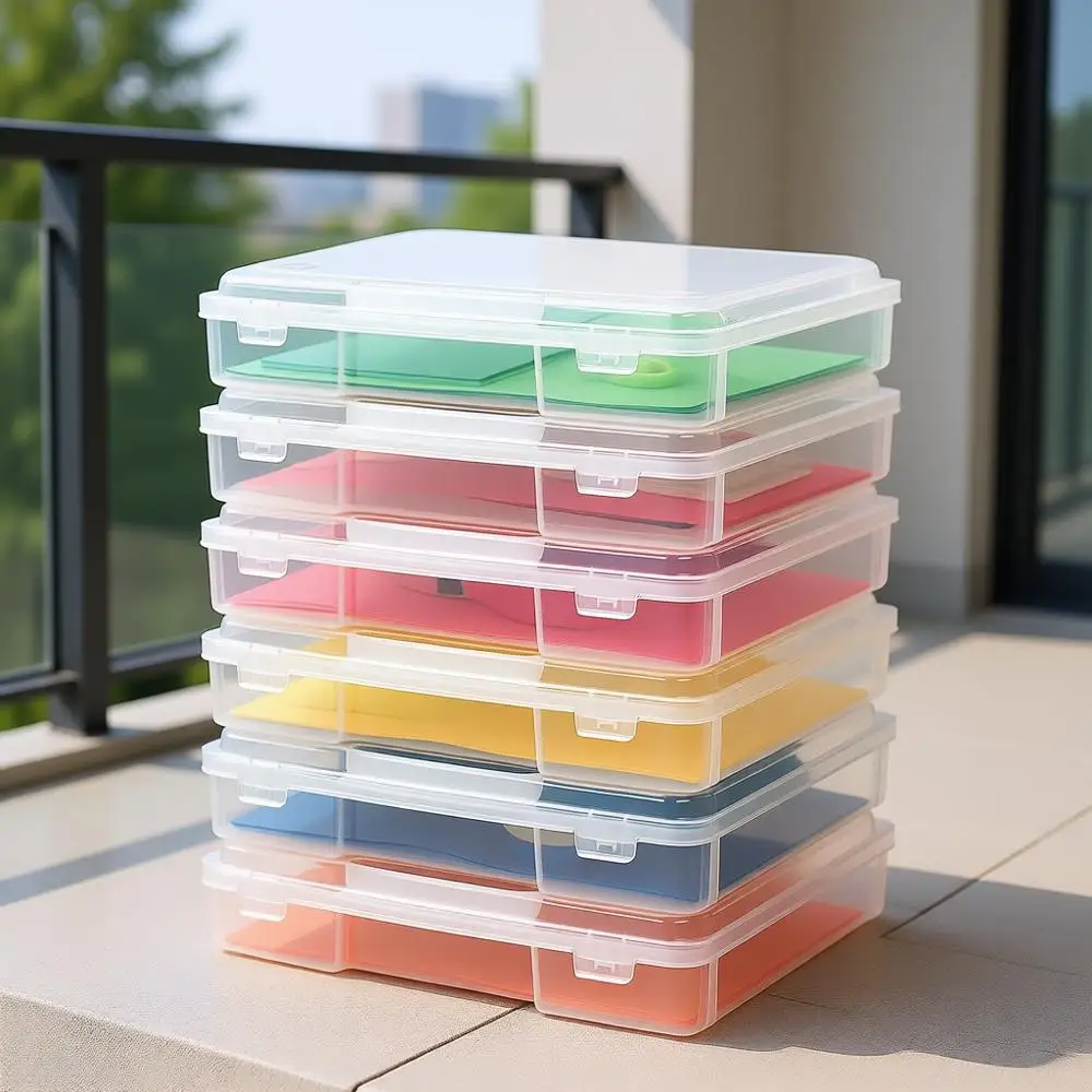 

Storage Crate Organizer Box with Snap-Tight Lid, 6-Pack Portable Plastic Case Bin for Puzzles, Magazines, Hobbies, Art Supplies,