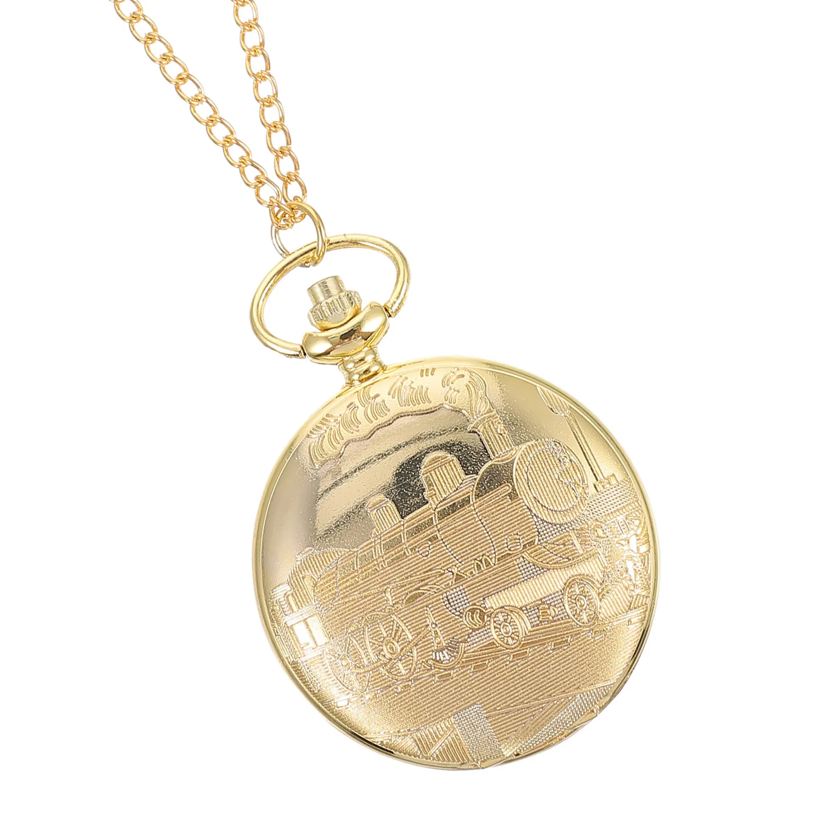 

1Pcs Vintage Golden Pocket Watch Featuring Classic Train Motif Sturdy Plastic Mirror Exquisite Craftsmanship Decorative Timing