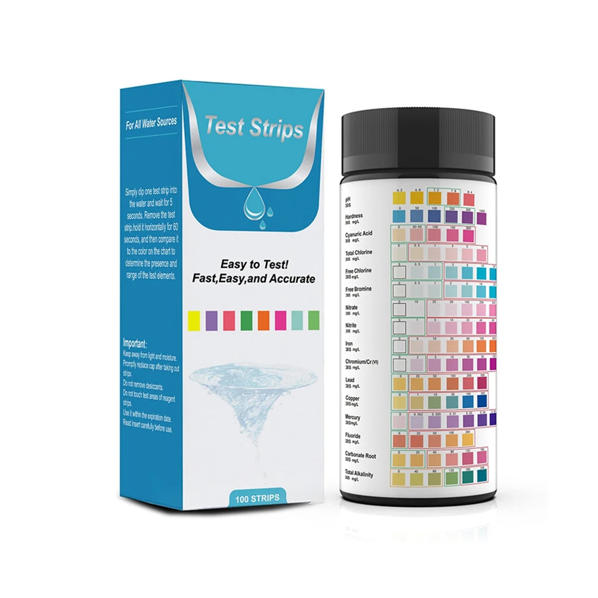 16 in 1 Drinking Water Test Kit Professional Hardness Testing Kits, Tap and Water Test Strips with Hardness 100 PCS