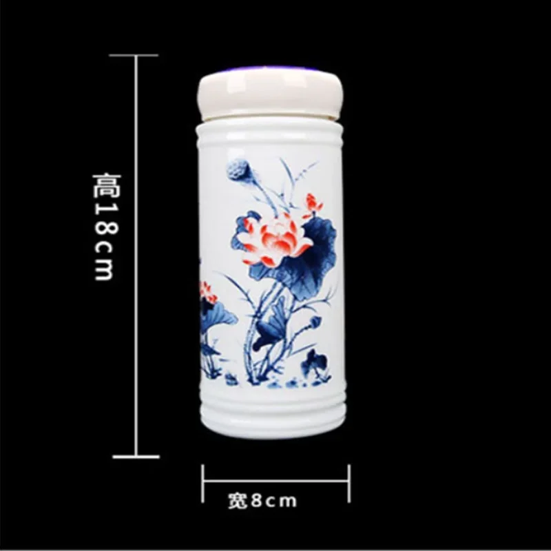 Ceramic vacuum cup for men and women double water cup tea cup with lid blue and white porcelain cup ceramic liner Keep warm gift