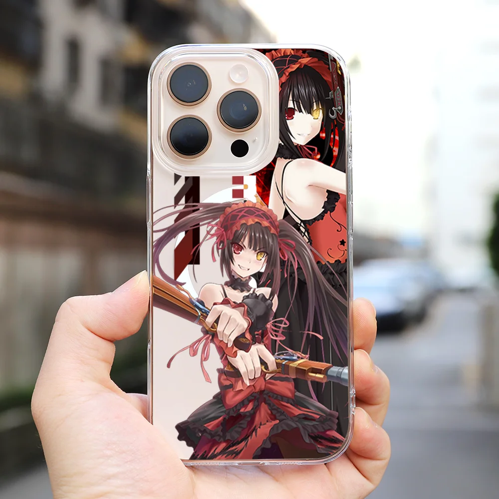 1pc Date A Live Tokisaki Kurumi Phone Case Transparent Magnetic For IPhone 16 14 13 11 12 15 Pro Max X XR XS Plus SE