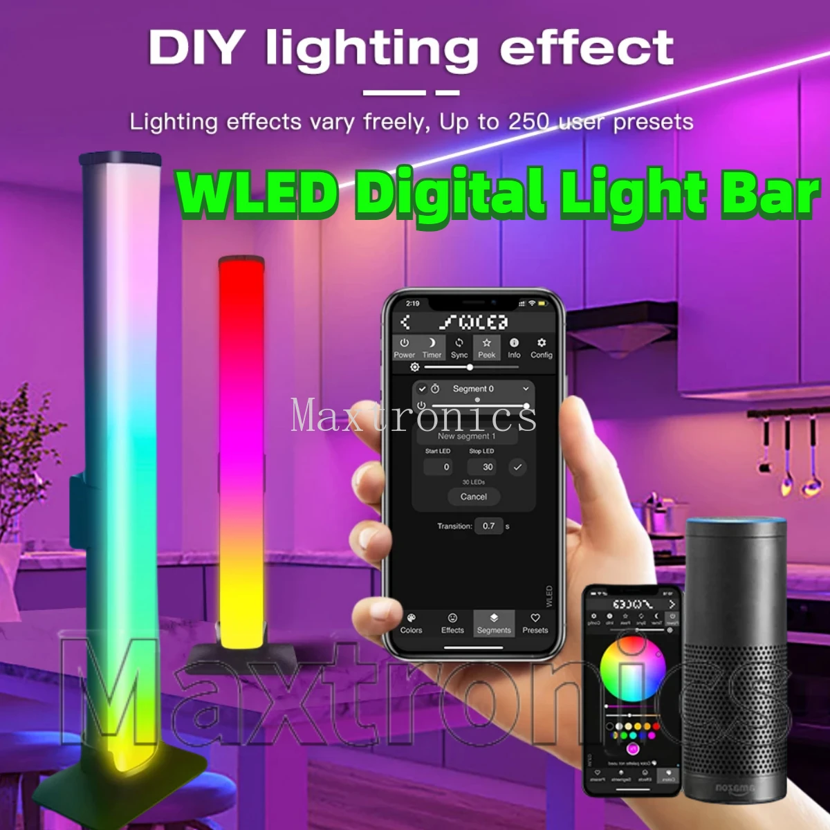 

DC5V 4W WLED Digital Light GL-LB-003 Microphone Built-in RGB Multicolor LED WiFi APP Control USB Music Mode DIY Dynamic Lighting