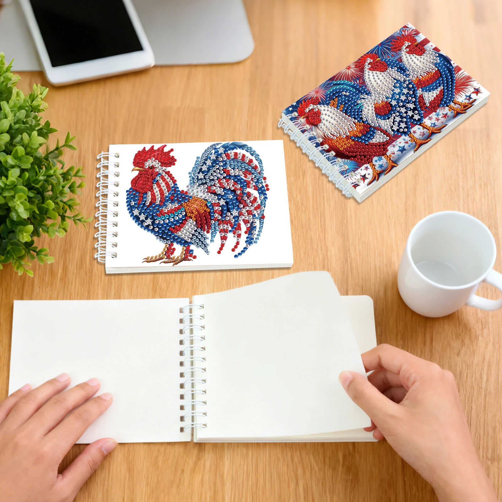 2PCS Diamond Art painting Spiral Mini Sketchbooks,Animal Theme Special Shaped Diamond Art Notebooks Kit for Office festival Gift - view 6