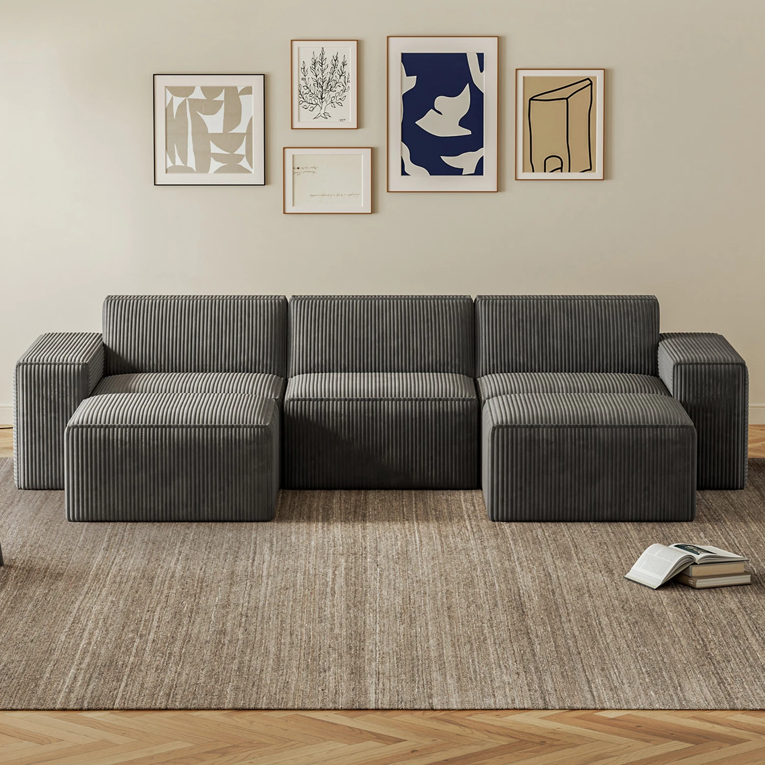 Modular Sectional Sofa Reading Module Floor Sofa Corduroy Fabric with Removable & Washable Cover Comfort Couches for Living Room