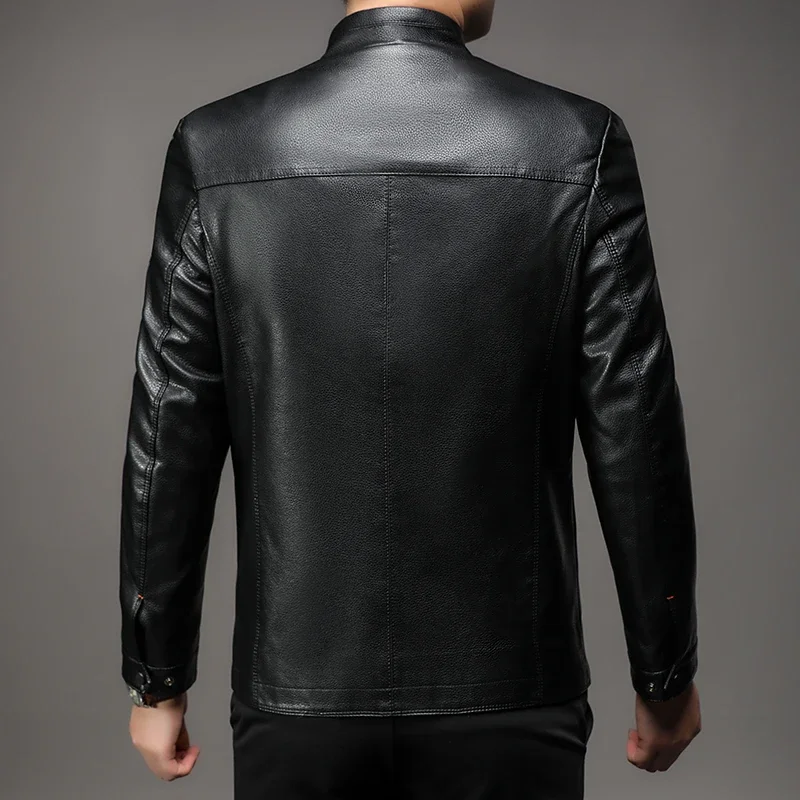 Men's Autumn and Winter New Warm and Casual Fashion Leather Jacket with Plush and Thickened Top