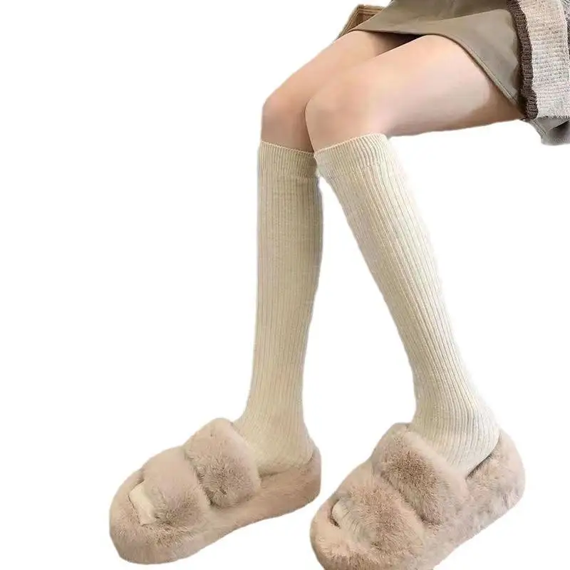 Damen Lange Socken Lässige Baumwoll-Overknee-Strümpfe Flauschige Damen-Kniestrümpfe Kaschmir Damen-Stiefelsocken Einfarbige Woll-Oberschenkelstrümpfe – Detail 4