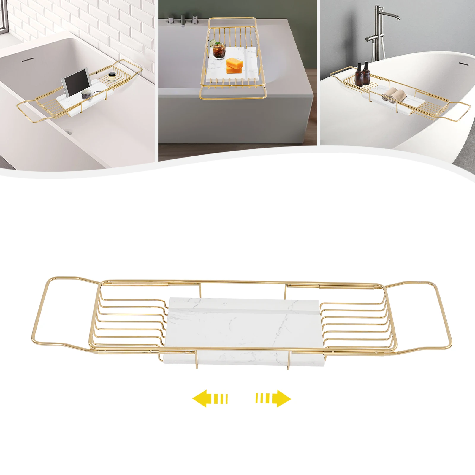 

Поднос для ванны, прямоугольный раскладной поднос для ванны, поднос для ванны с мраморной доской, грузоподъемность 44,09 фунта, для дома или отелей