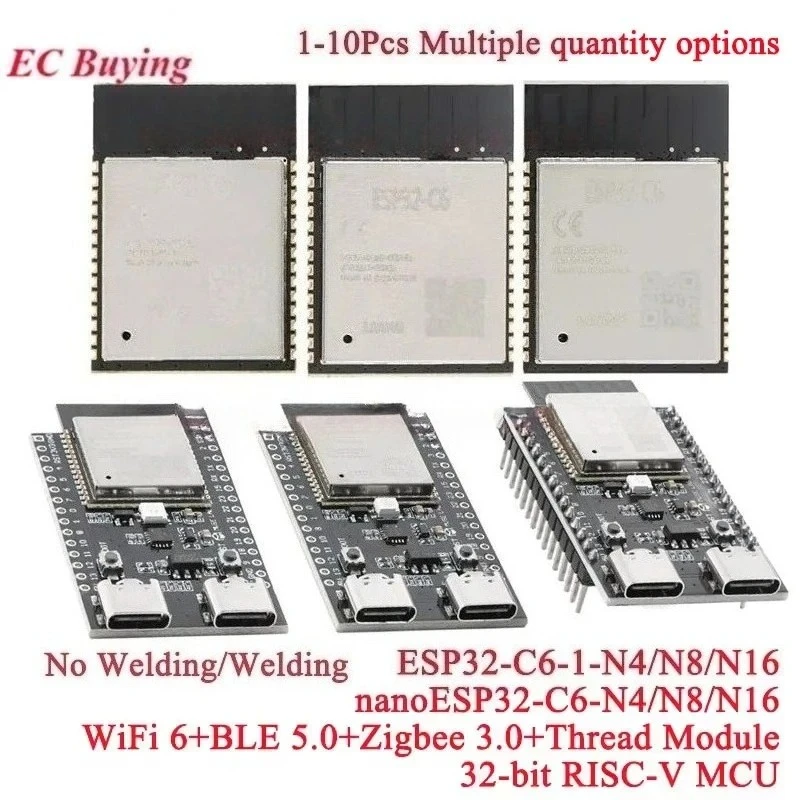 1-10Pcs ESP32C6 ESP32-C6-1 NanoESP32-C6-N4/N8/N16 Wireless WiFi Wi-Fi 6 Ble 5.0+Zigbee 3.0+Thread MCU Module Development Board