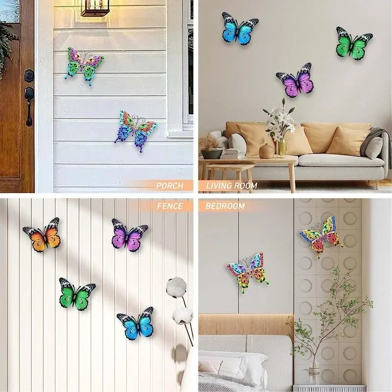 Metalowy motyl Dekoracja ścienna 7-kolorowa rzeźba motyli Żelazna wisząca grafika ścienna do ogrodu Podwórko Ogrodzenie Dom Prezent