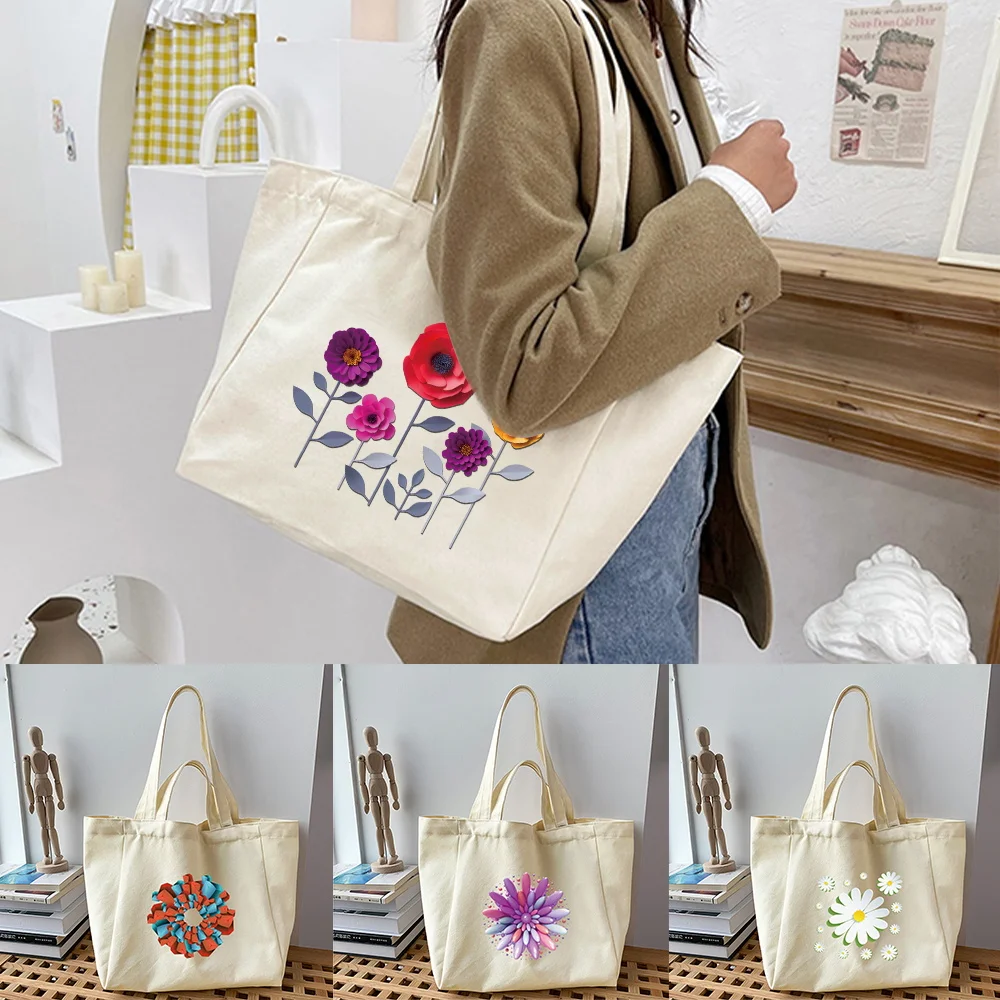 

Women's Canvas Shopping Bag Fashion 3D Pattern Printed Shoulder Bag Environmental Storage Handbags Reusable Eco Grocery Tote Bag
